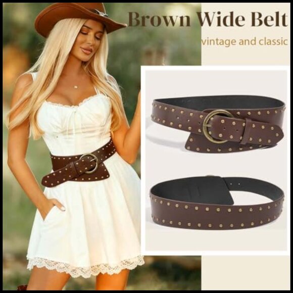Vintage Thick Wide Leather Belt Chunky Waist Belt for Dress Jeans main image 7